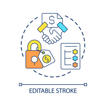 Fixed Price Contract Concept Icon. Agreement With Responsibilities Abstract Idea Thin Line Illustration. Company Financial Statements. Isolated Outline Drawing. Editable Stroke. Arial Font Used