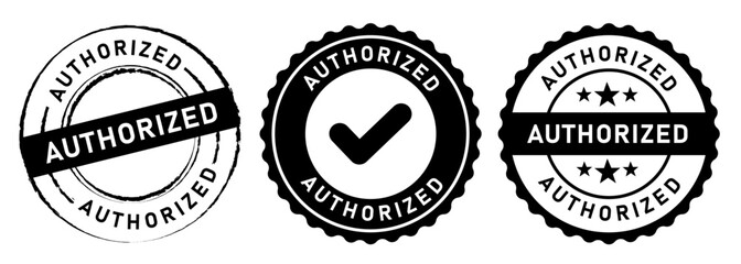 Authorized certified chackmark label and stamp in black white transparent format icon