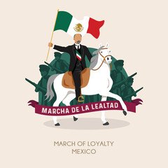 VECTORS. Editable banner for the March of Loyalty in Mexico, February 9. Cadets, President Francisco I. Madero, patriotic