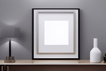 Grey modern living room with frame for mockup 3d render