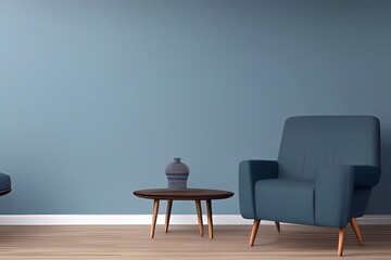 Blue modern living room with emoty wall for mockup 3d render