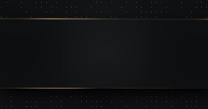 4k black luxury frame with golden dynamic spots. Horizontal stripe ribbon. Shimmers bokeh dots background. Dark elegant festive abstract. Premium 3d deluxe line border template. Sale ad Friday banner