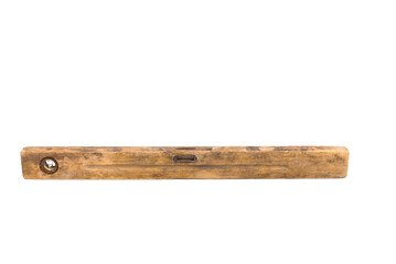 Old vintage construction wood level on a white background