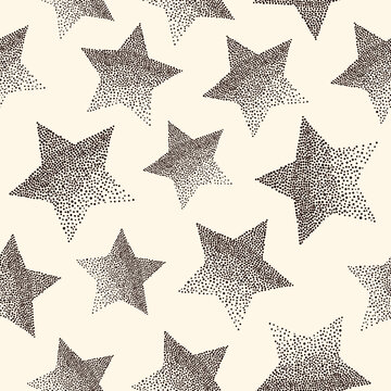 Seamless abstract pattern with dotted stars. Textile, fabric design, fashion print