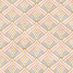 Artistic seamless pattern in art deco style with Asian tuch. Luxury elegant 1920s design for textile and wallpaper. Fabric print vector vintage illustartion.