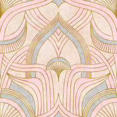 Artistic seamless pattern in art deco style with Asian tuch. Luxury elegant 1920s design for textile and wallpaper. Fabric print vector vintage illustartion. © Elena