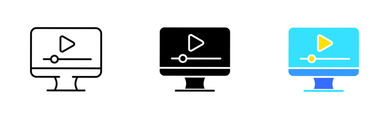 Video line icon. Movie, watch, series, play button, cinema, video hosting, entertainment, pause, player, view, screen, online, app, website. Vector icon in line, black and colorful style
