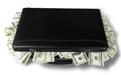 Beautiful new black business briefcase with money