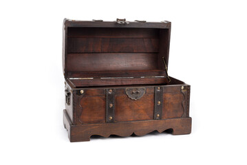 Old wooden chest on a white background