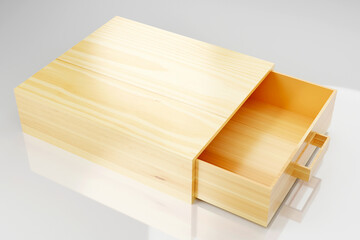3D Rendering Open Wooden box on white background.