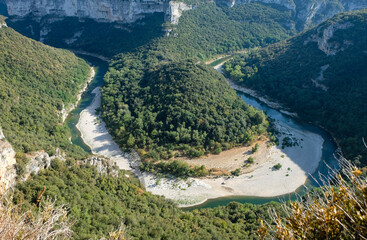 Ardeche River, Saint Remeze. A famous tourist destination in southern France. View from the observation deck.