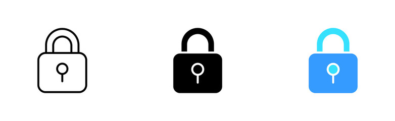 Protection set icon. Lock, security, hacker, antivirus, password, private information. Privacy concept. Vector icon in line, black and colorful style on white background