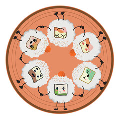 Vector illustration of Onigiri in the style of kawaii. Traditional Japanese cuisine.Flat style