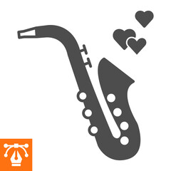 Saxophone solid icon, outline style icon for web site or mobile app, musical and instrument, love song vector icon, simple vector illustration, vector graphics with editable strokes.