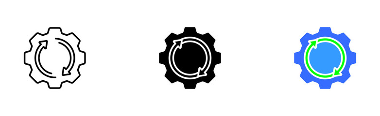 Gear with pie arrow line icon. Settings, adjust, tune, control, fix, configuration, computer, device, modern. Technology concept. Vector icon in line, black and colorful style on white background