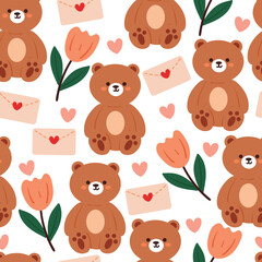 seamless pattern cartoon bear with valentine element. cute wallpaper for textile, gift wrap paper