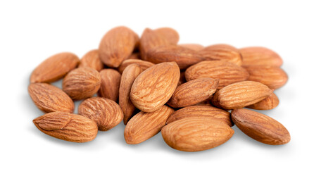 almonds in heap over white background