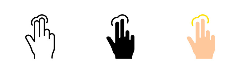 Click set icon. Index finger, brush, tapping, sliding, scrolling, waiting, cursor, arrow, hourglass, typing. Pressing concept. Vector icon in line, black and colorful style on white background