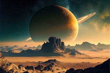 Fototapeta na wymiar Majestic breathtaking view of Saturn - generative ai