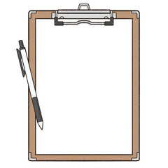 用紙の部分が透過したペンと用紙を挟んだバインダーのフレームイラスト