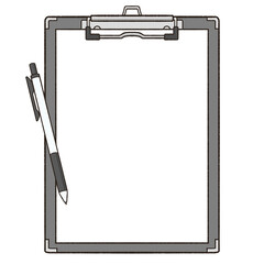 用紙の部分が透過したペンと用紙を挟んだバインダーのフレームイラスト