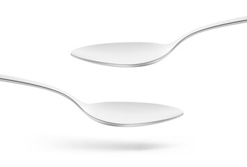 Metal spoon mockup. Vector illustration isolated on white background. Two back side view. Ready for use in your design. EPS10.