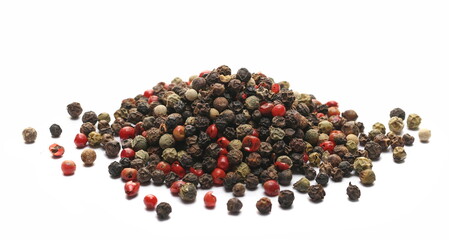 Colorful peppercorns pile isolated on white