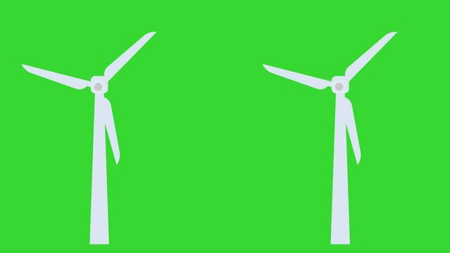 animation of wind turbine with green screen. Ecology element. Motion graphic on green background. Video effect to use.