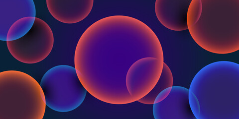 Dark Background, Header or Banner Design with Large Blue, Purple and Red Bubbles Pattern - Multi Purpose Creative Wide Scale Template for Web with Copyspace in Editable Vector Format