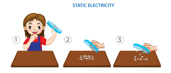 Simple static electric science experiment with hair comb - obrazy, fototapety, plakaty