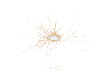 Burning sparkler isolated on transparent background. Fireworks theme. Light effect and texture. Christmas and new year decoration. PNG image.