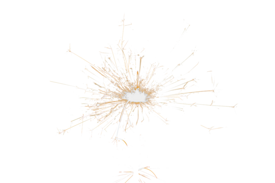 Burning sparkler isolated on transparent background. Fireworks theme. Light effect and texture. Christmas and new year decoration. PNG image.