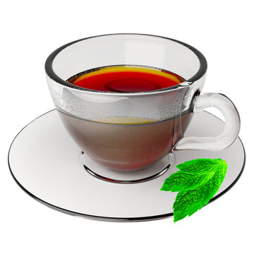 Cup of tea in glass with mint leaf white background 3D render