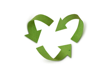 Heart shaped recycling symbol on white background