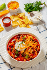 Black Bean Soup with spiral pasta and vegetables
