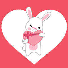 バレンタインデーにプレゼントを渡す女の子のウサギ