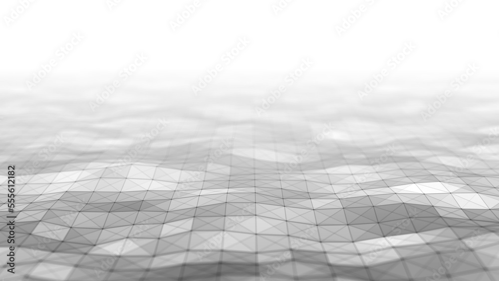 Wall mural Wave of particles on a white background. Abstract interlaced lines and dots. Digital connection of elements. Imitation of waves. 3d rendering.