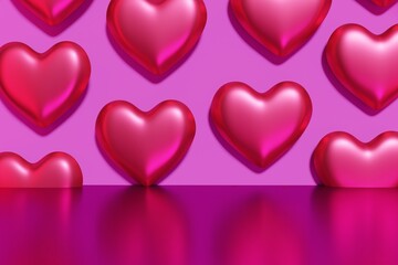 3d render of magenta color hearts pattern setting