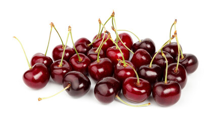 Obraz na płótnie Canvas A bunch of ripe cherries on a red background, organic fruits.