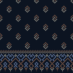 Indigo navy blue geometric traditional ethnic pattern Ikat seamless pattern abstract design for fabric print cloth dress carpet curtains and sarong Aztec African Indian Indonesian 