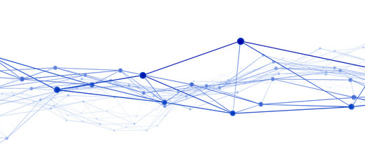 Abstract blue 3D polygonal wireframe structure, virtual connection network digital technology, science concept big data visualization, isolated on white background