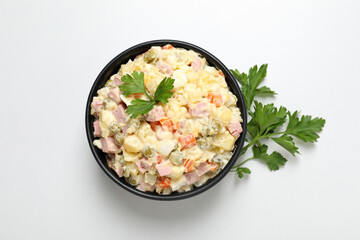 Concept of New year food, Olivier salad, top view