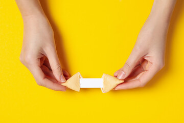 Chinese fortune cookies with prediction words, top view