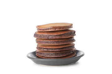 Concept of sweet food, chocolate pancakes, isolated on white background
