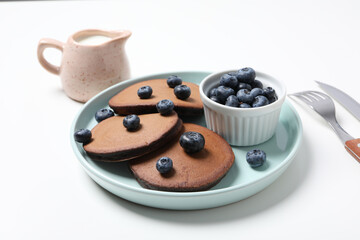 Concept of sweet food, tasty chocolate pancakes