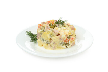 Concept of New year food, Olivier salad, isolated on white background