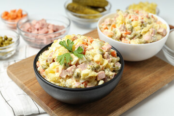 Concept of New year food, tasty Olivier salad