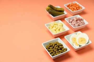 Concept of New year food, Olivier salad, space for text