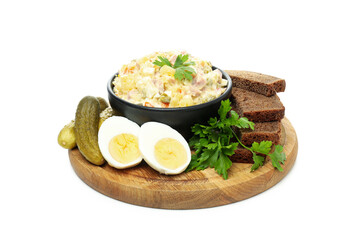 Concept of New year food, Olivier salad, isolated on white background