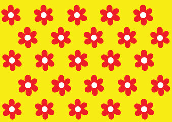 Vector abstract yellow background with red floral pattern